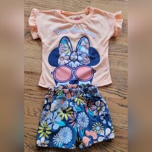 Disney Junior Peach Floral Minnie Mouse Outfit, 2T